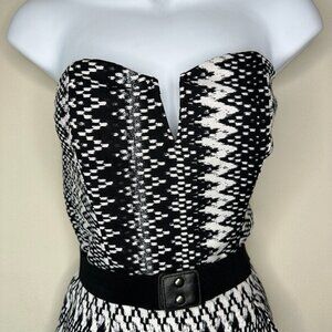 NWOT Akira Chicago Black and White Mixed Print Strapless Belted Jumpsuit Size M
